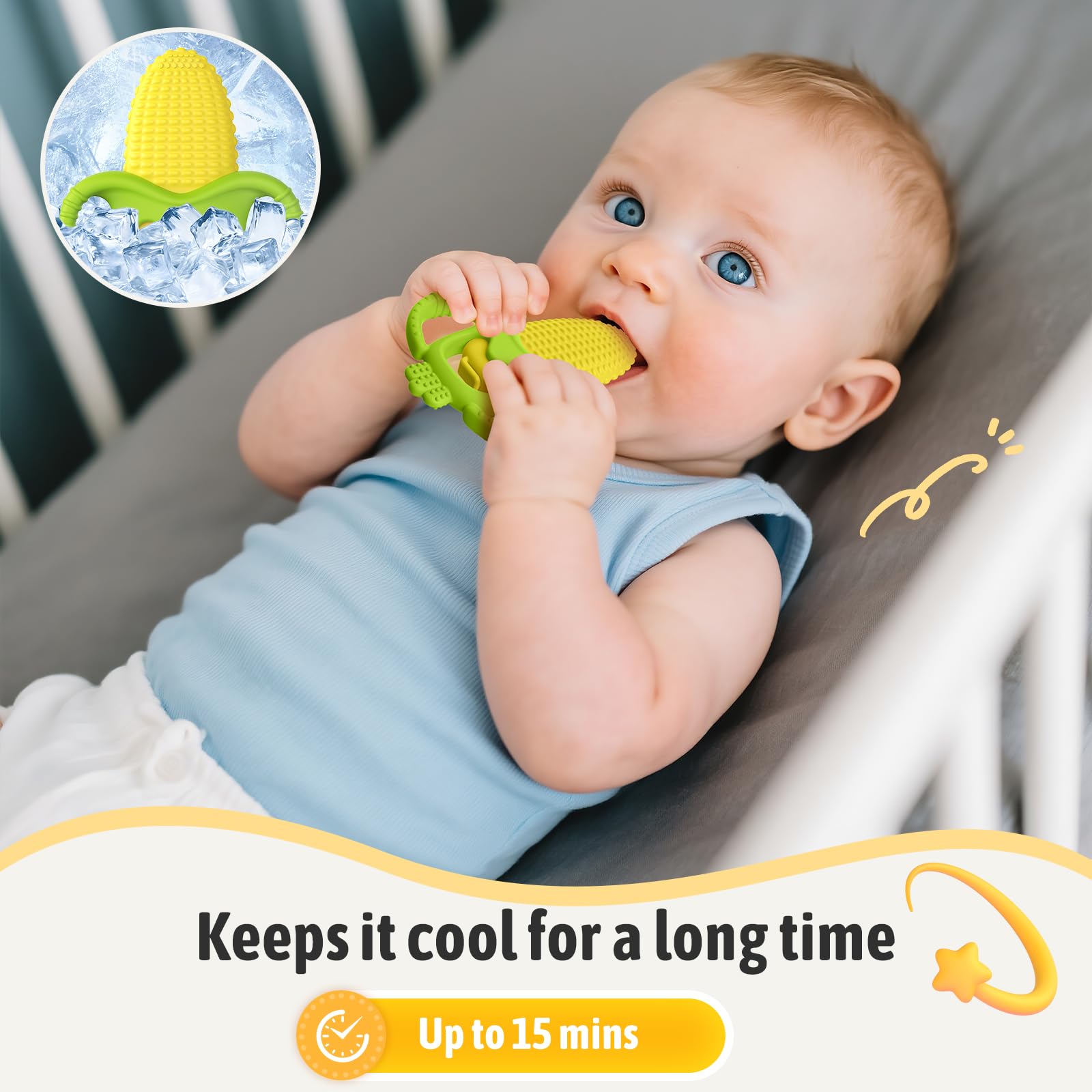 Akolik corn-B teether uses safe materials BPA-free silicone for infants.