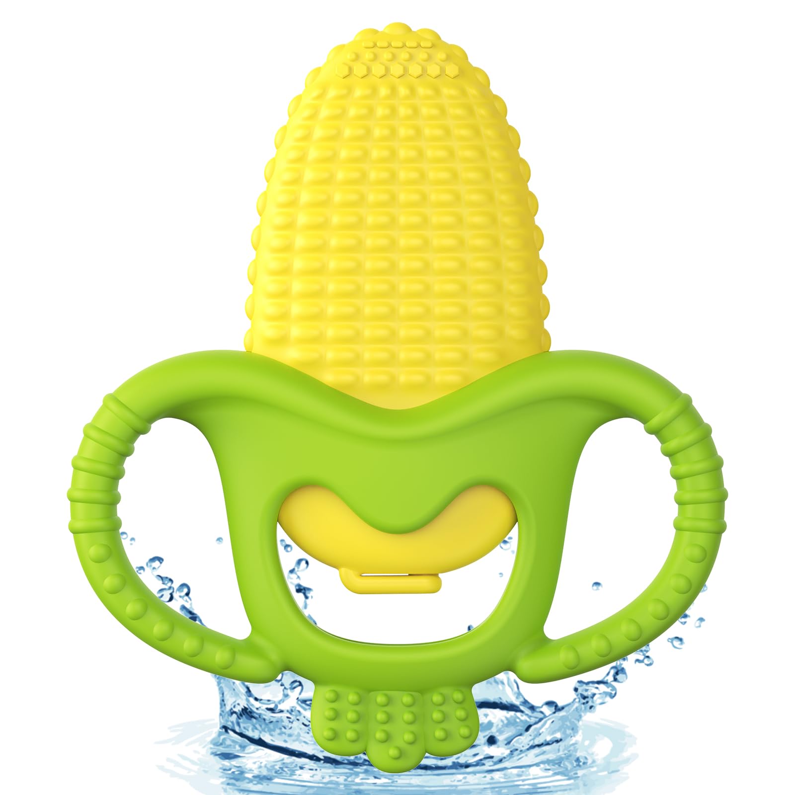 Akolik corn-B teether with multi-contact-point massage soothes gums.