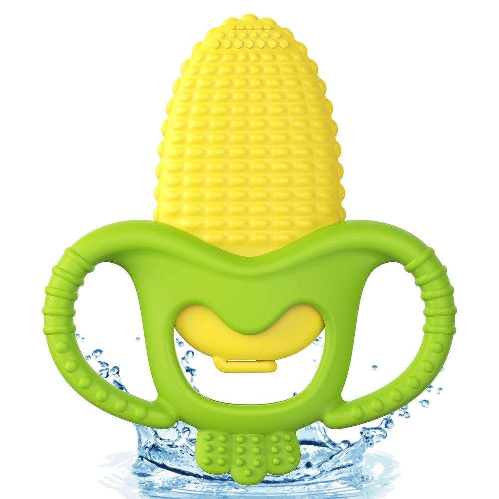 Akolik corn-B teether with multi-contact-point massage soothes gums.
