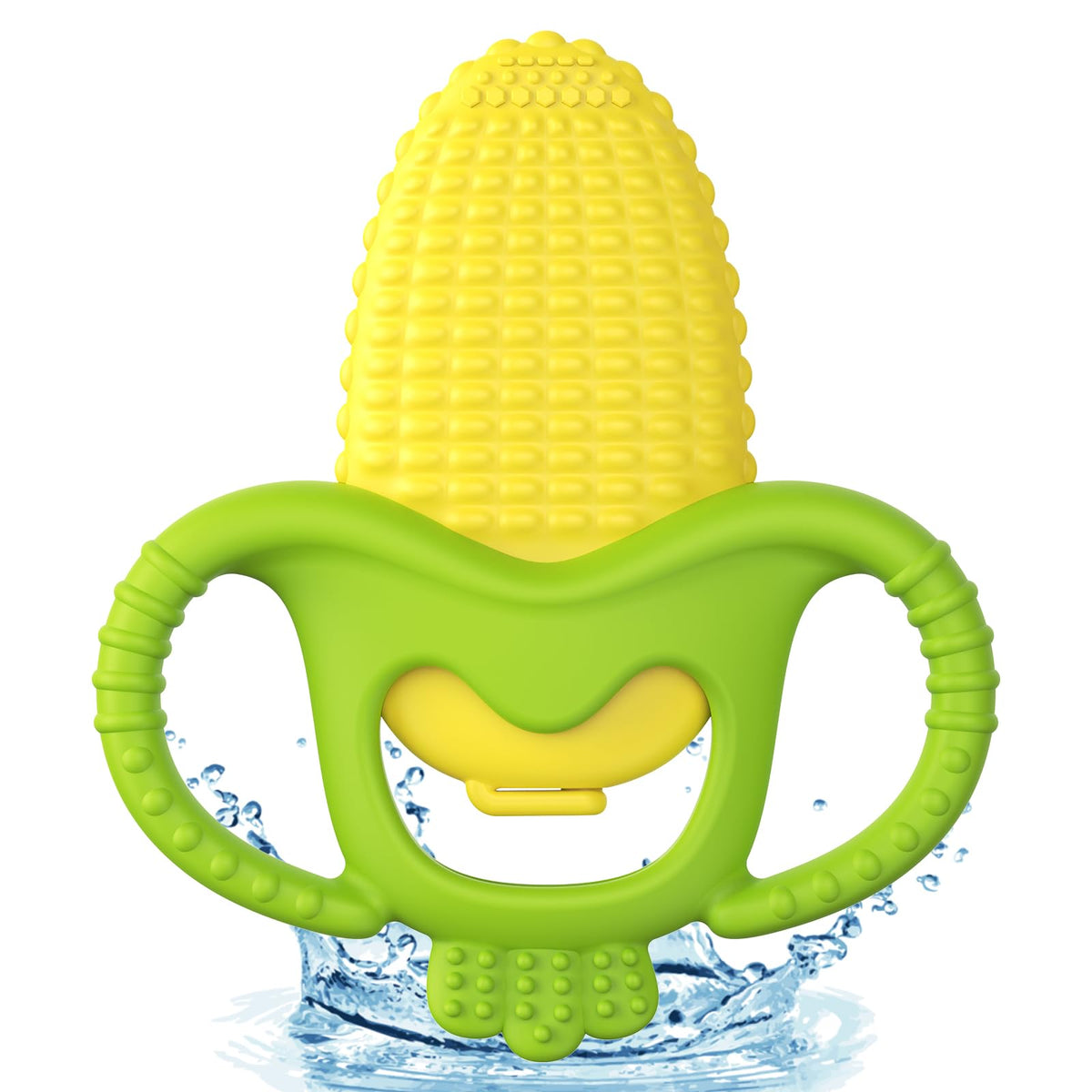 Akolik corn-B teether with multi-contact-point massage soothes gums.