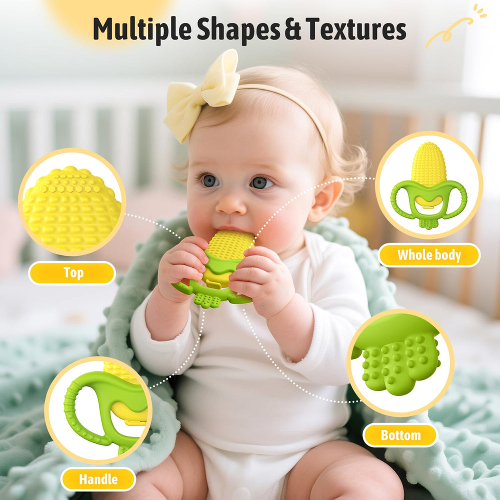 Akolik corn-B teether features a water replacement port for drainage.