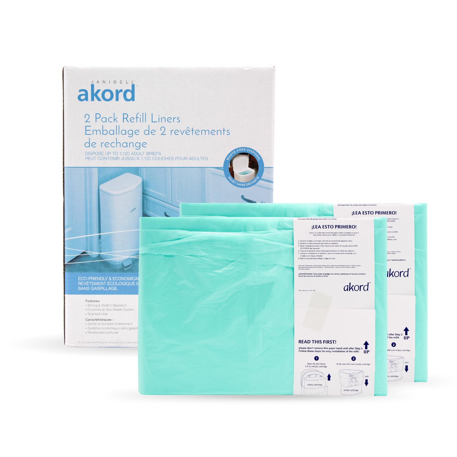 AKORD liner demonstrates perfect fit for Akord hands-free diaper pail.