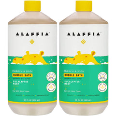 Alaffia Babies and Kids Bubble Bath bottle pouring calming bath time for babies