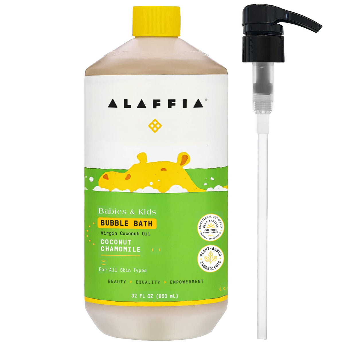 Alaffia Babies Bubble Bath coconut chamomile pump bottle promotes gentle cleansing for sensitive skin
