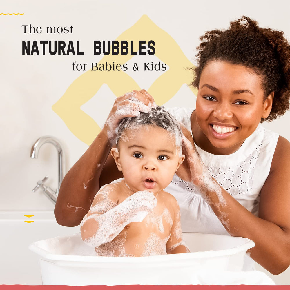 Alaffia Babies & Kids bubble bath bottle with pump for mess-free use.
