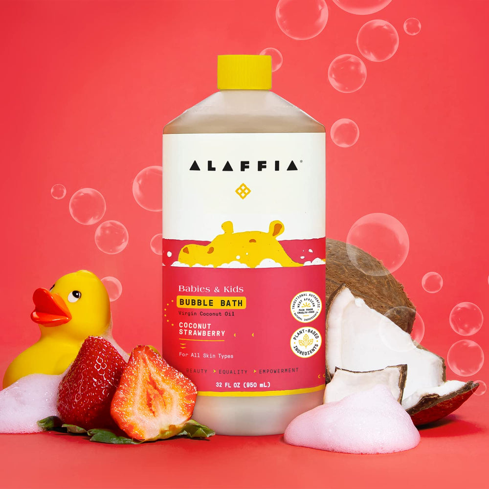 Alaffia child enjoying bath time with bubbly cleansing.