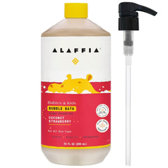 Alaffia Babies & Kids bubble bath pump closeup for easy bath-time dispensing.