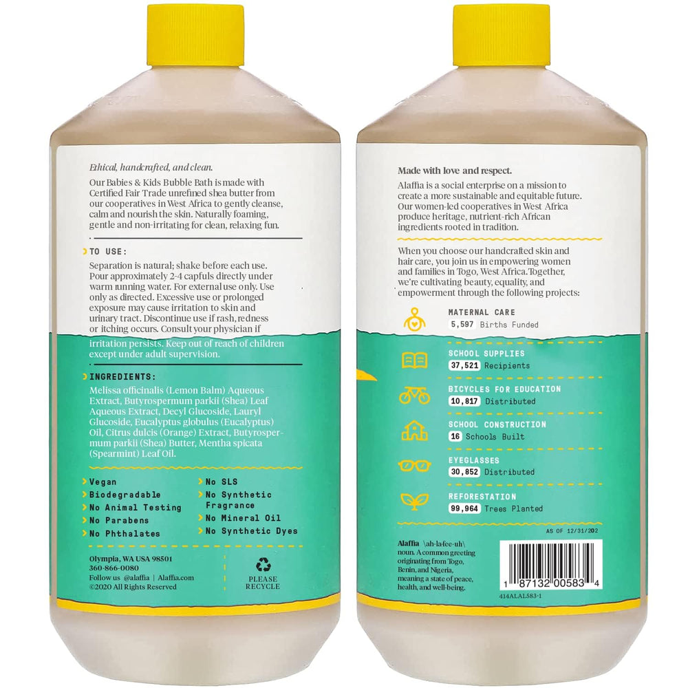 Alaffia Bubble Bath lather forming rich bubbles for soothing bath time.