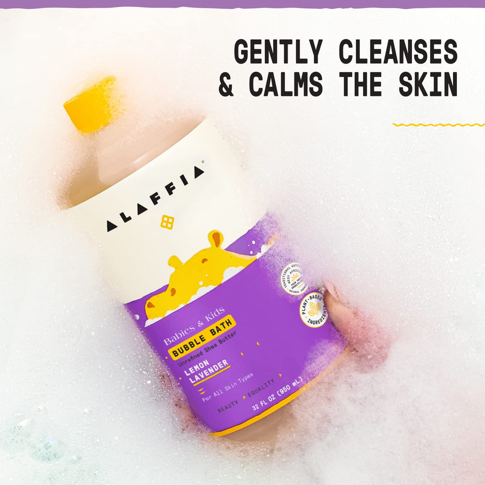 Alaffia bubble bath lemon balm and lavender aroma adds calming notes.