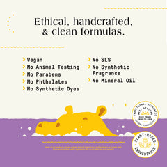 Alaffia bubble bath with shea butter nourishes sensitive baby skin.