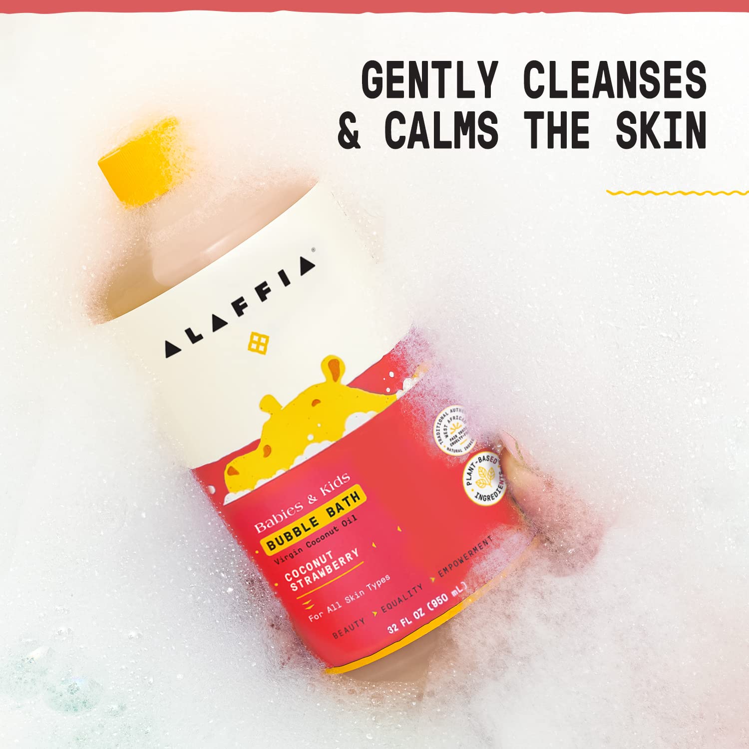 Alaffia plant-based formula label highlights vegan, sulfate-free care.