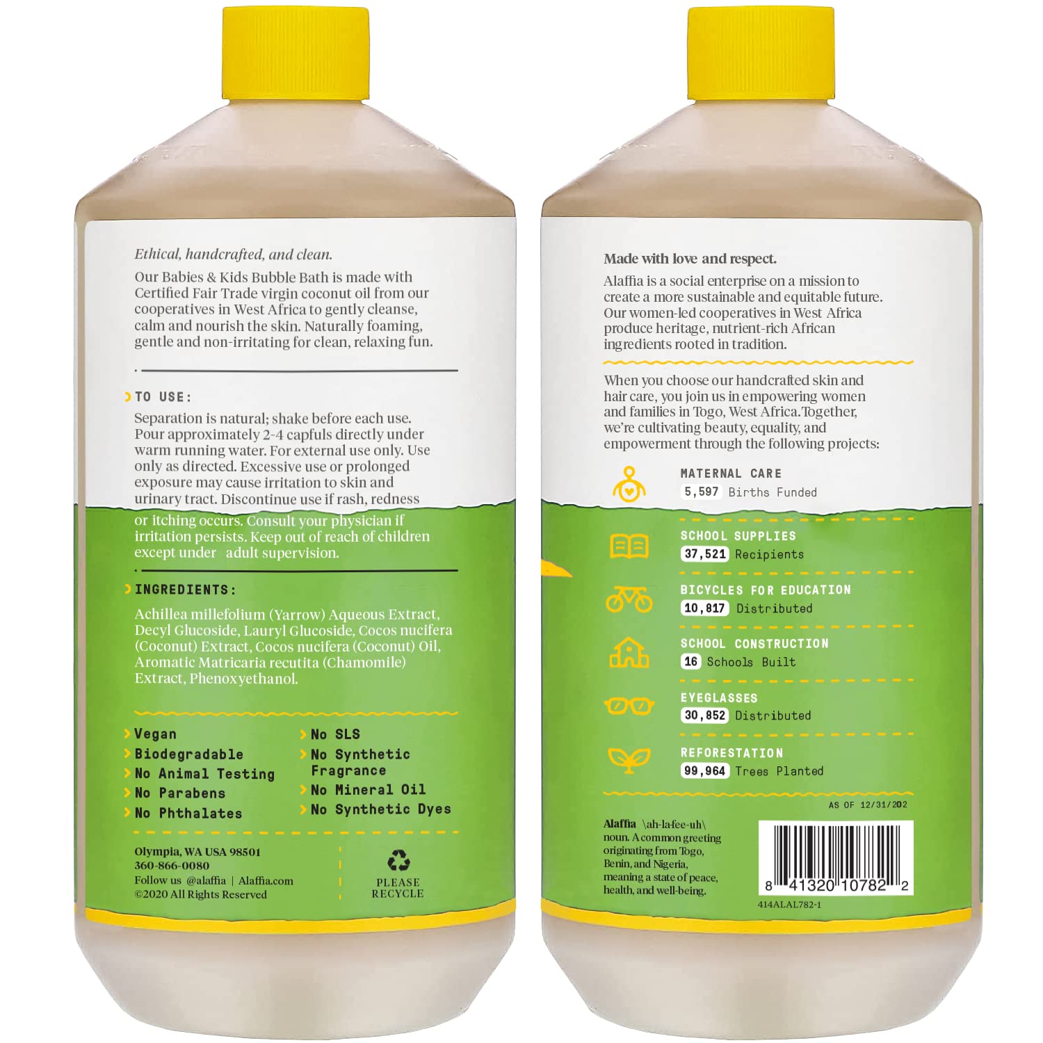 Alaffia bubble bath pour 1 oz into running water to start bath time.