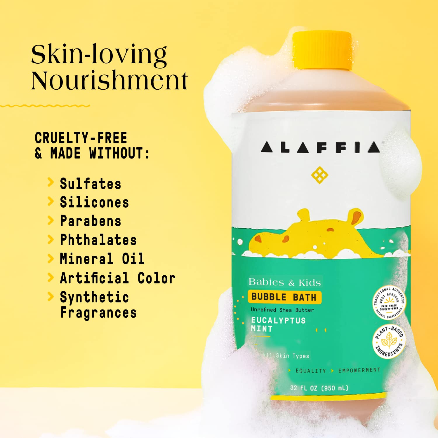 Alaffia Lemon Balm plant-based formula in bath for gentle cleansing