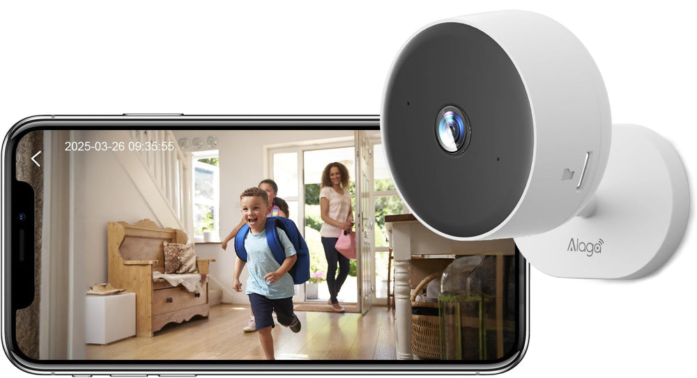 Alaga 2K indoor camera front view helps discreet home security.