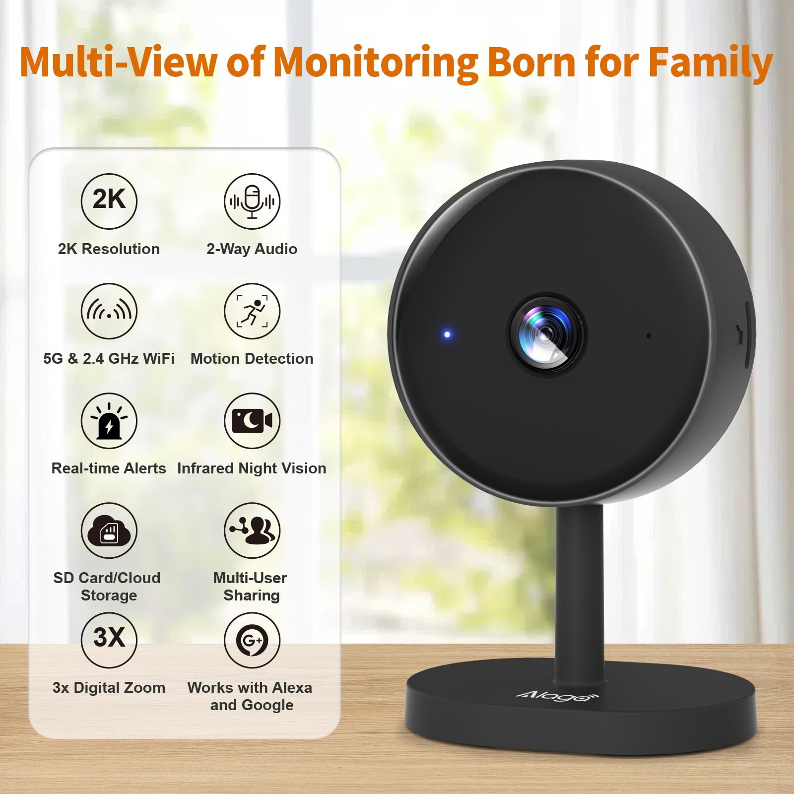 Alaga 2K security camera demonstrates night vision for clear footage in low light.