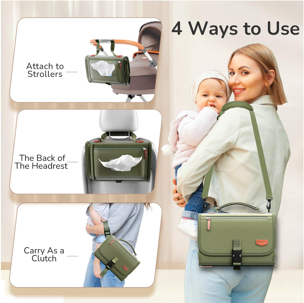 Alatino baby-changing-pad in use on-the-go with a child.