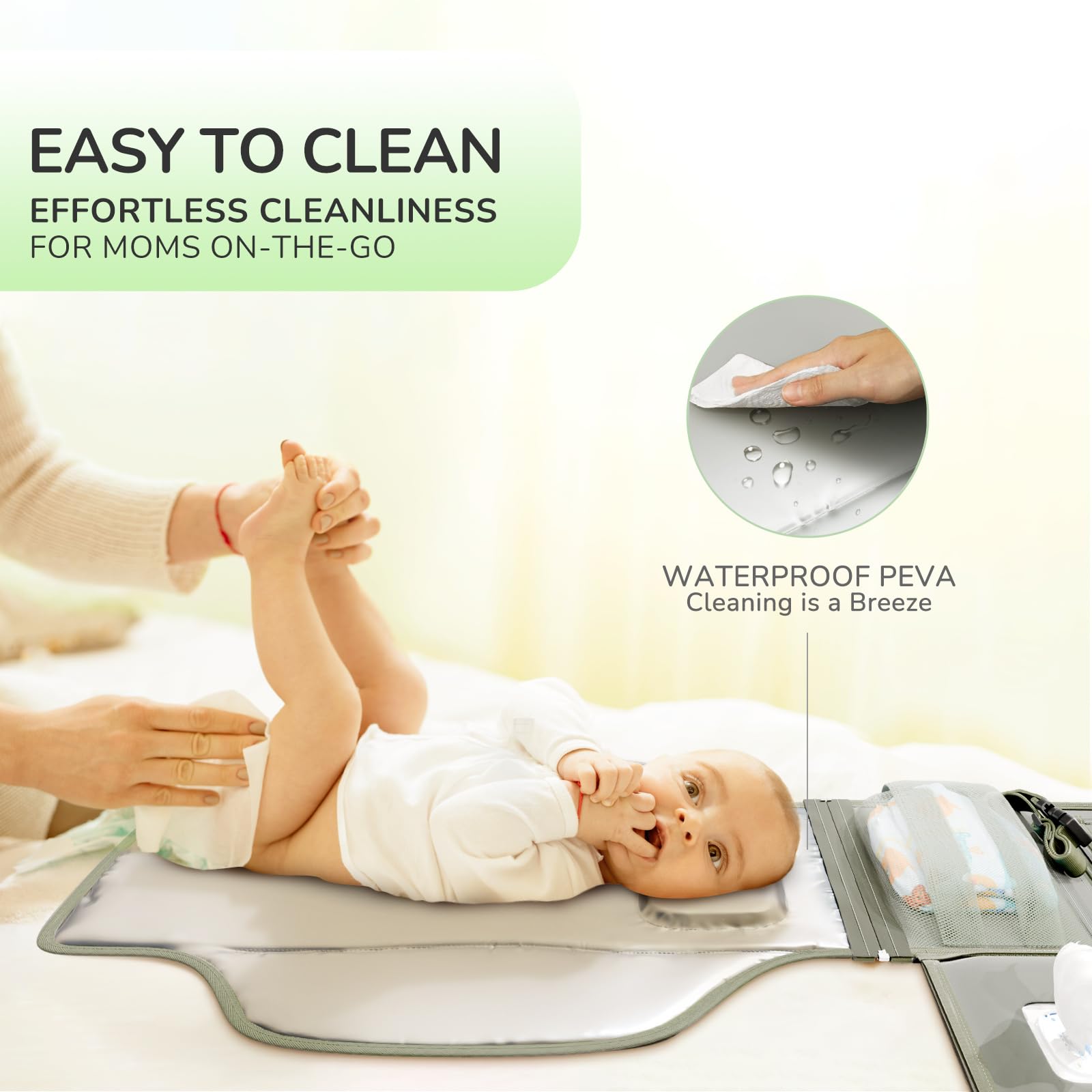 Alatino changing pad waterproof surface close-up cleans quickly.