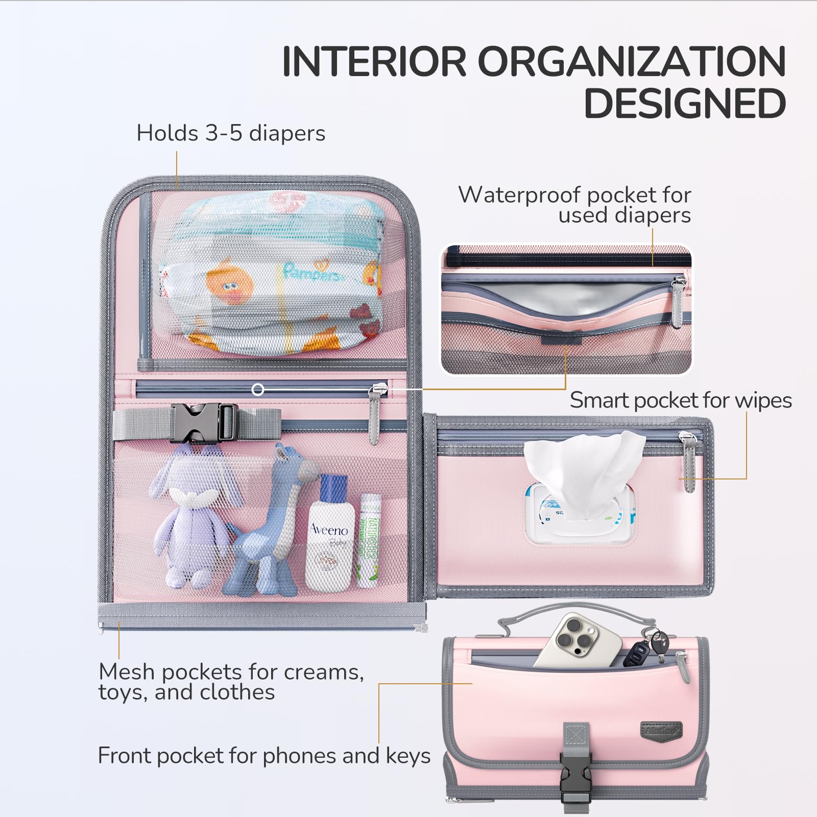 Alatino portable changing pad light pink color suits newborn outfits.