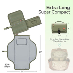 Alatino travel changing pad with wipes pocket shown in use.