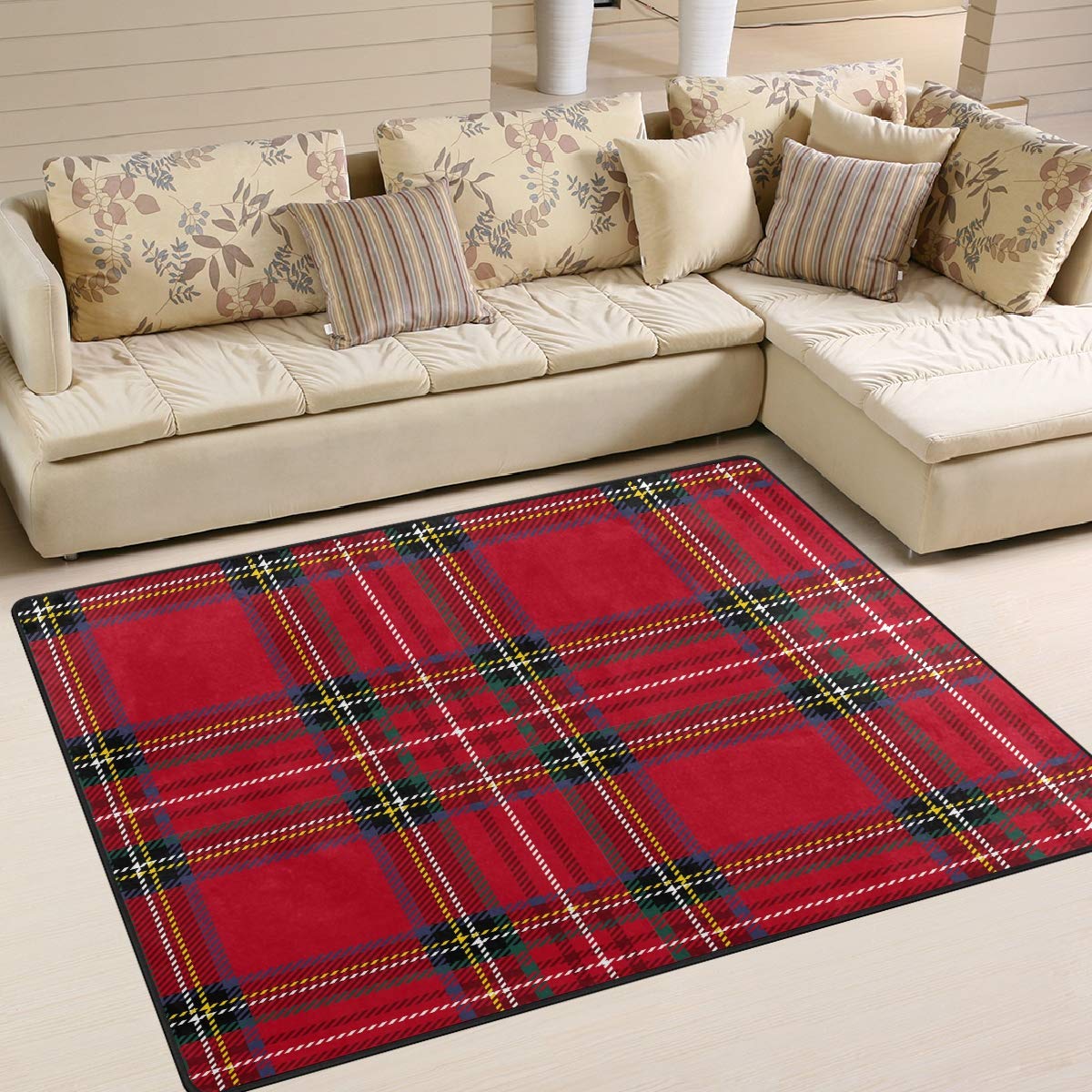 ALAZA tartan background plaid mat 5x7 — stylish floor protection for living spaces.
