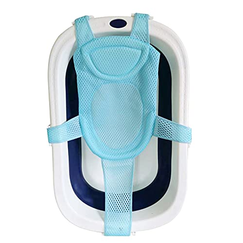 ALEDLE-LIFE adjustable-strap bath seat blue, side view, hands-free baby bathing
