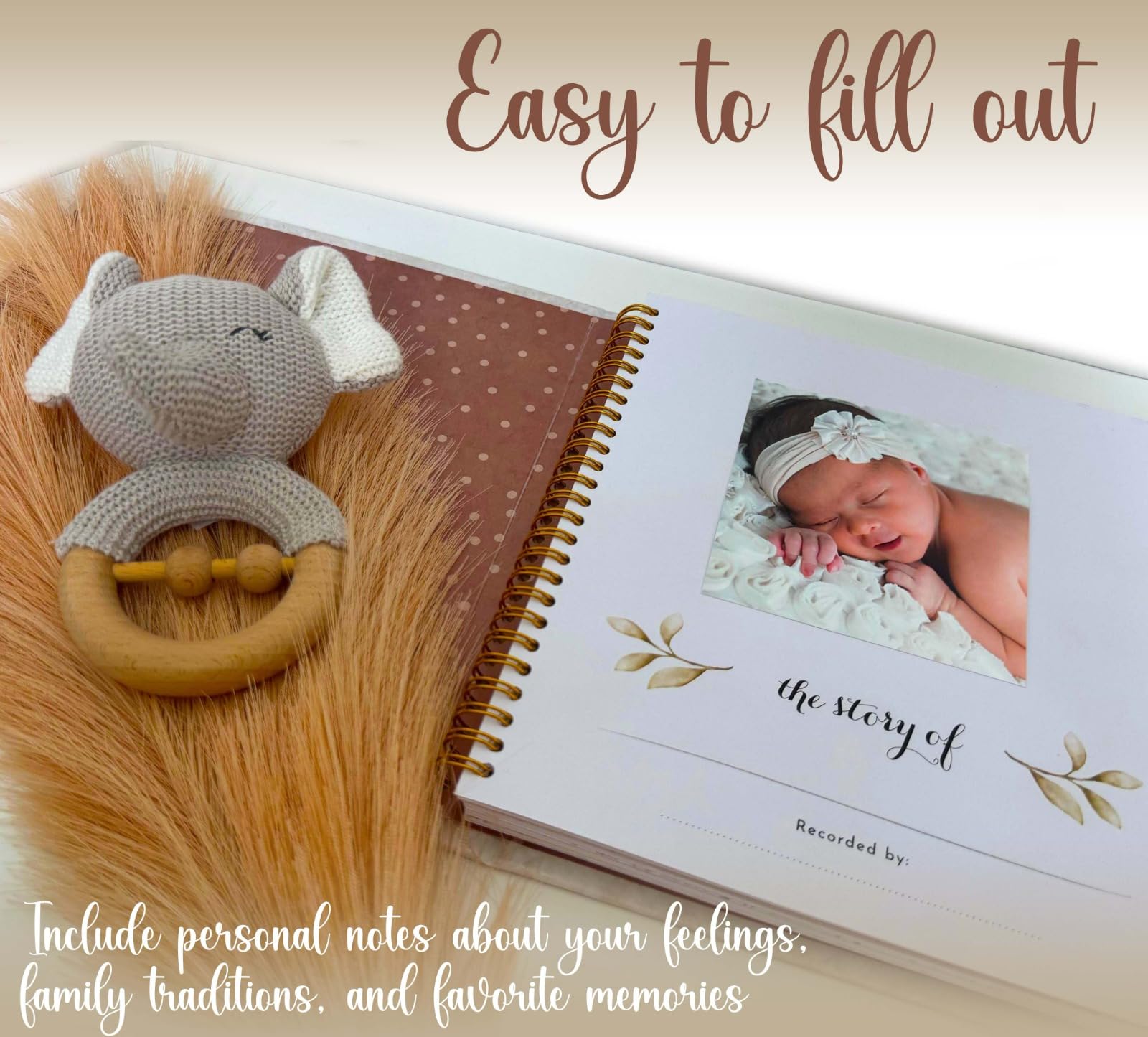 Alejastore baby memory book five-year sections personalize with notes and photos