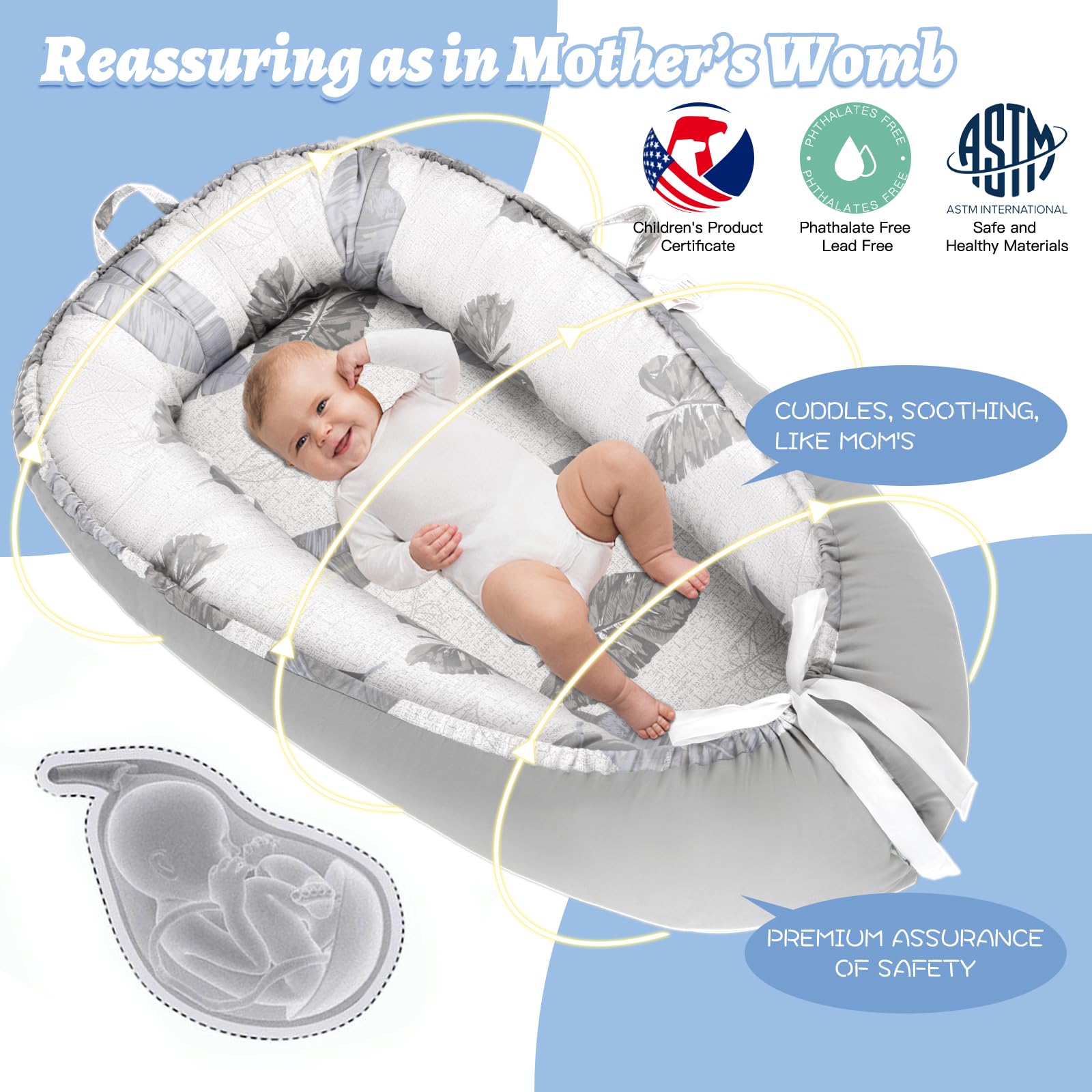 Alened Baby Lounger 360-degree bumper showcases cocoon-like safety for supervised play.