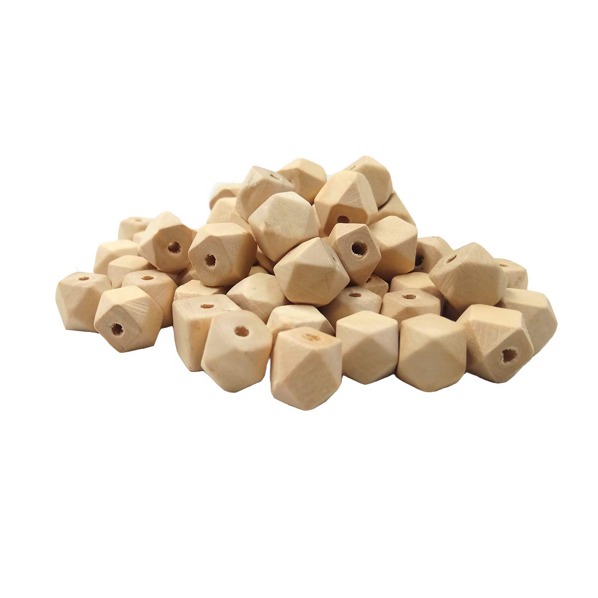 Alenybeby 30pcs natural wood hexagon beads closeup for DIY jewelry projects