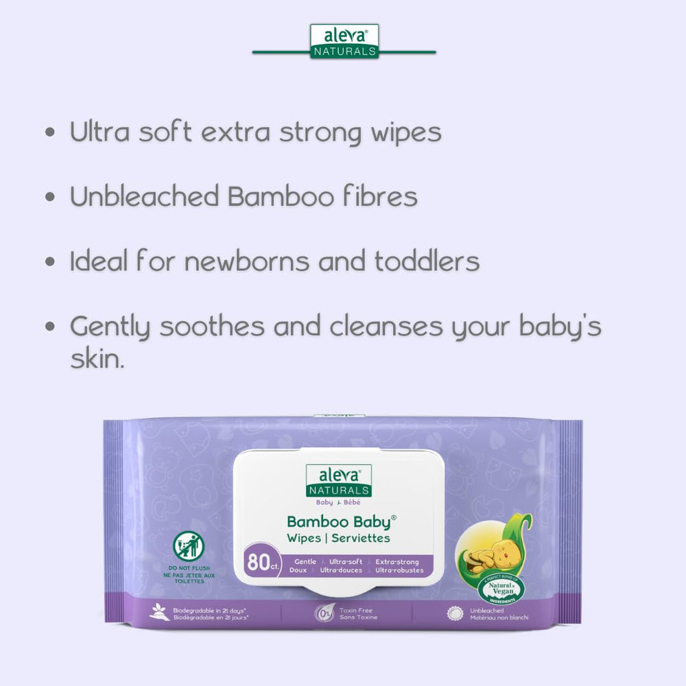 Aleva Naturals Bamboo Baby Wipes biodegradable in 21 days, supports eco-friendly diaper care
