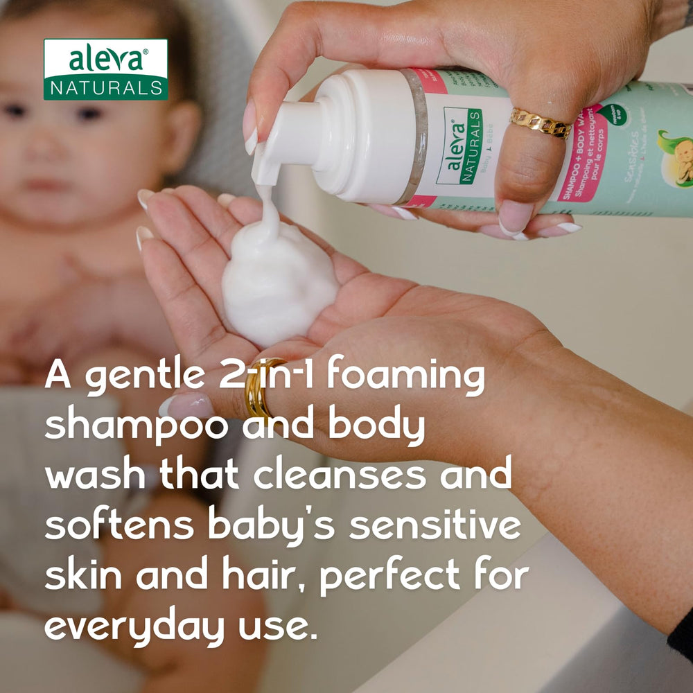 Aleva Naturals hypoallergenic 2in1 shampoo body wash pump simplifies newborn baths