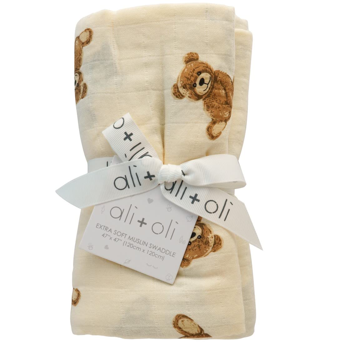 Ali+Oli large 47x47 swaddle blanket laid flat for full-body coverage