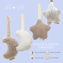 Ali+Oli moon-star design demonstrates playful decor and handy pacifier keeping