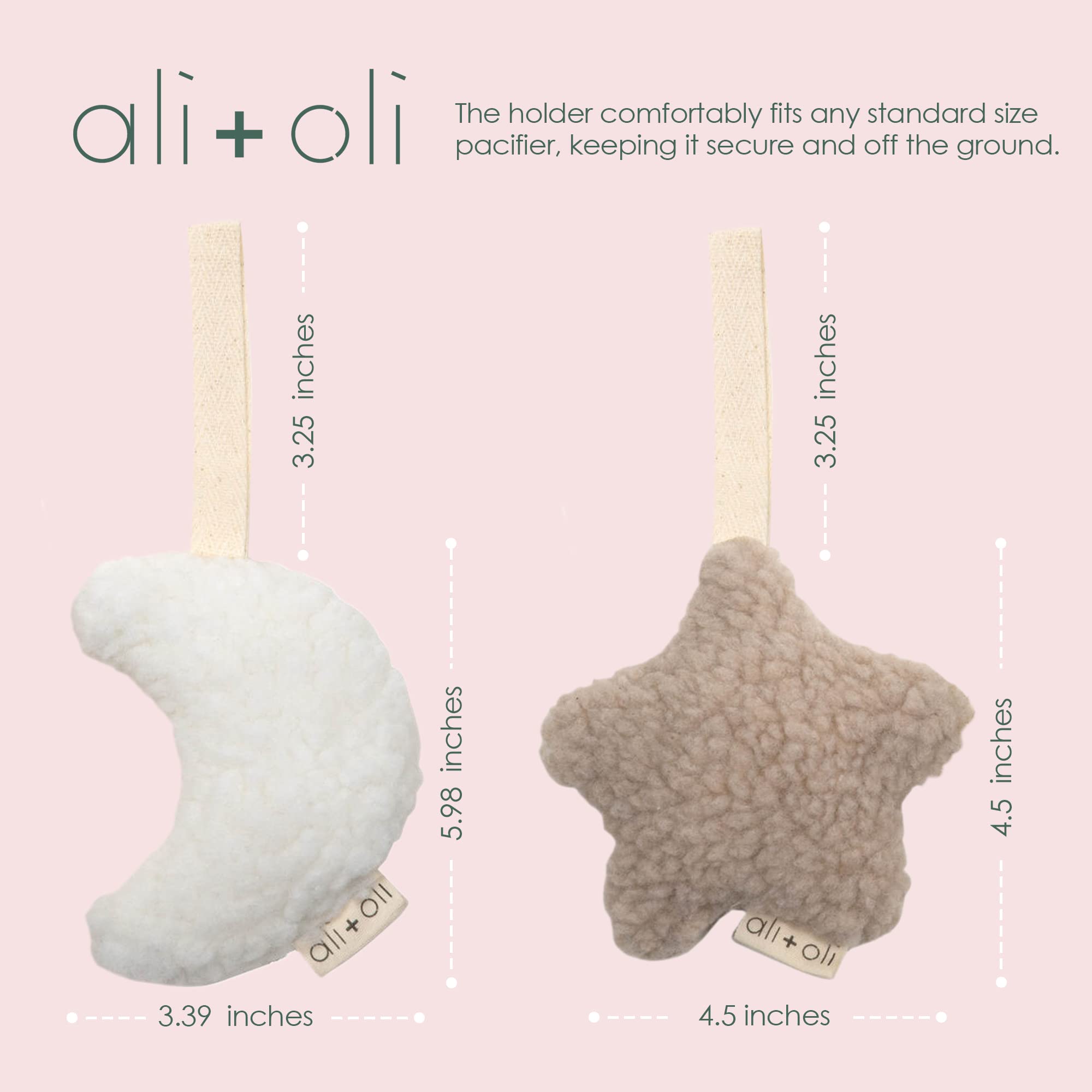 Ali+Oli moon-white design doubles as adorable nursery decor and pacifier keeper