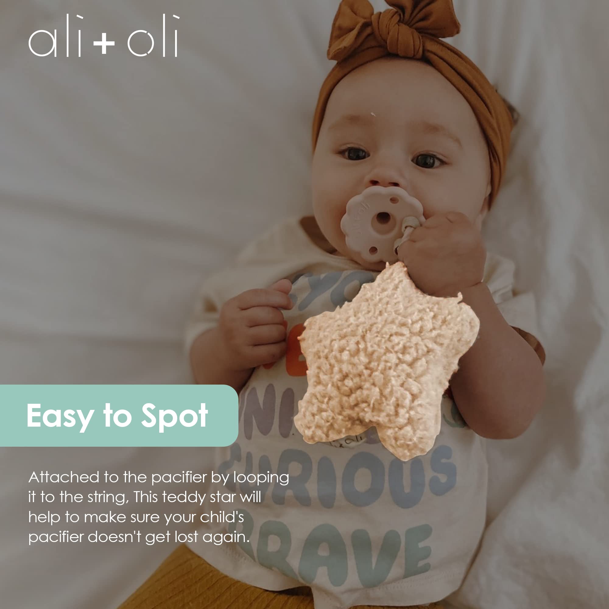 Ali+Oli plush pacifier holder soft polyester fabric emphasizes gentle touch