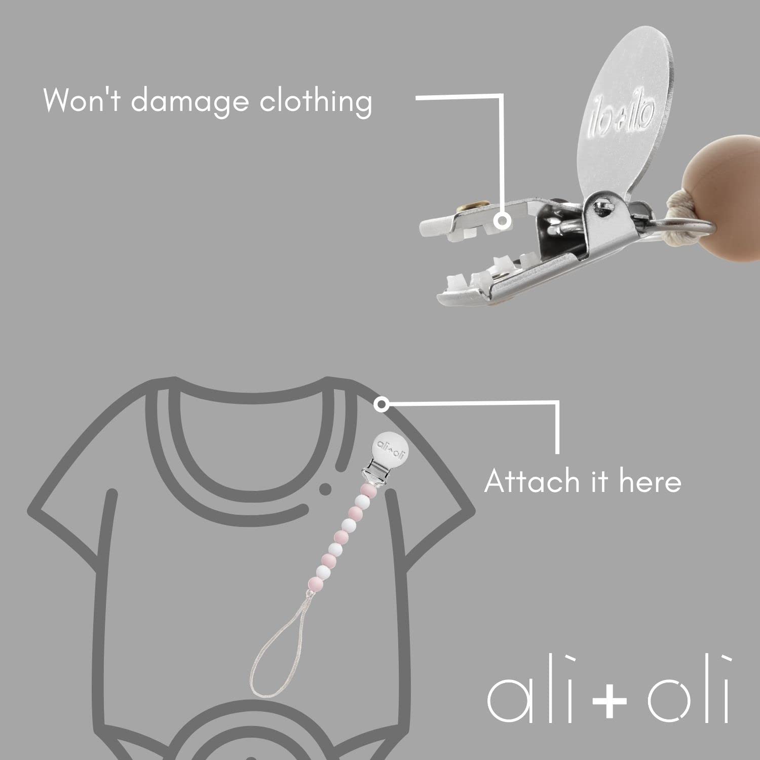 Ali+Oli silicone clip is easy to clean by hand with mild soap