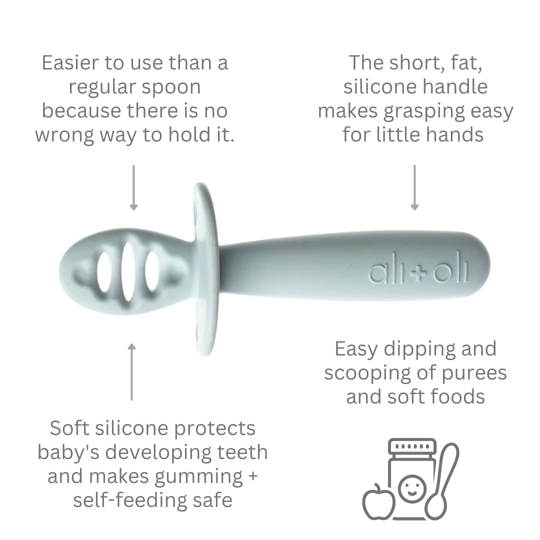 Ali+Oli blue unbreakable spoons for baby-led feeding and easy cleanup