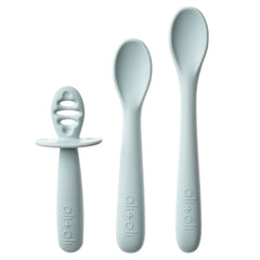 Ali+Oli blue silicone spoon with ergonomic handle for easier self-feeding