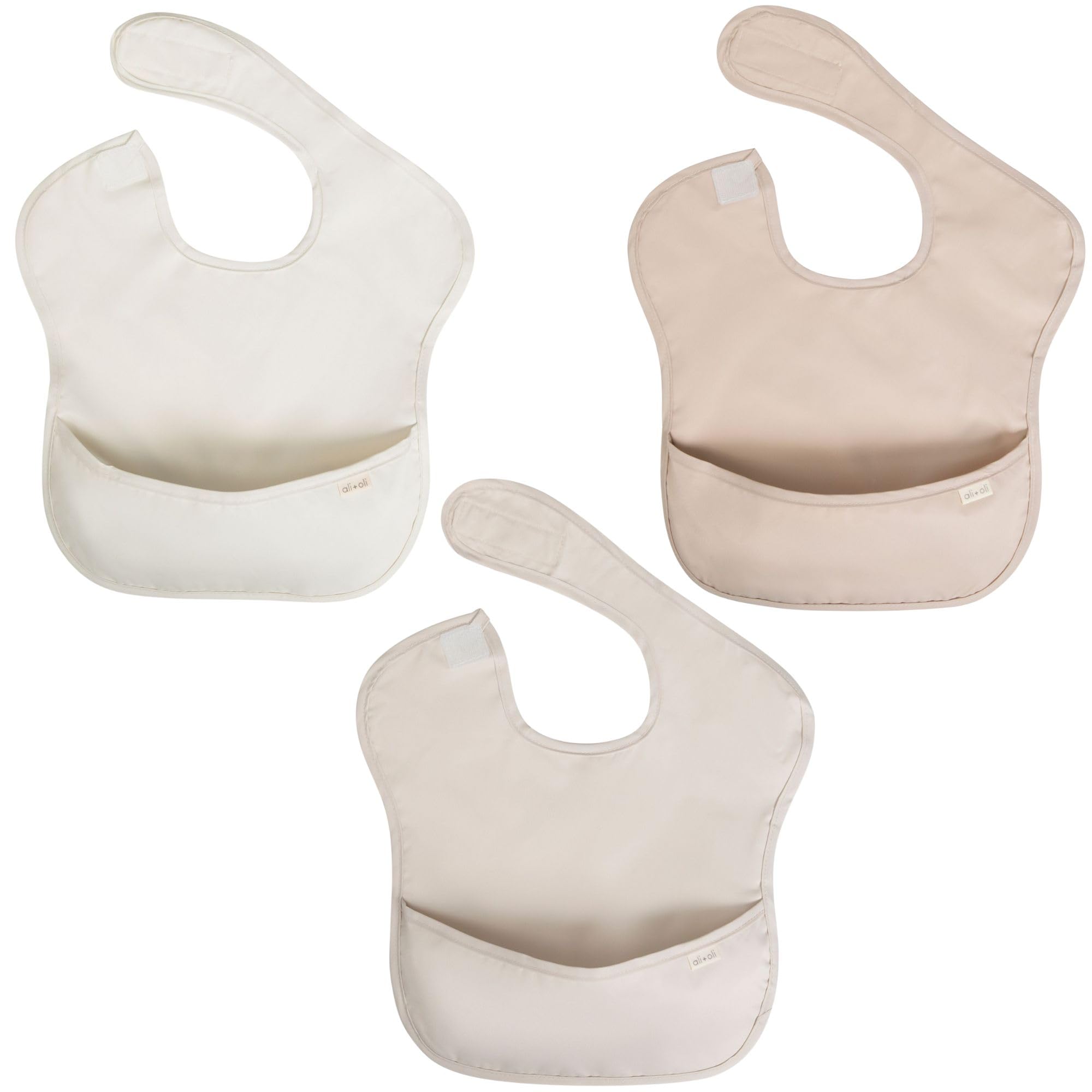 Ali+Oli Smock Bib 3pc set flatlay showing mess-proof mealtime versatility