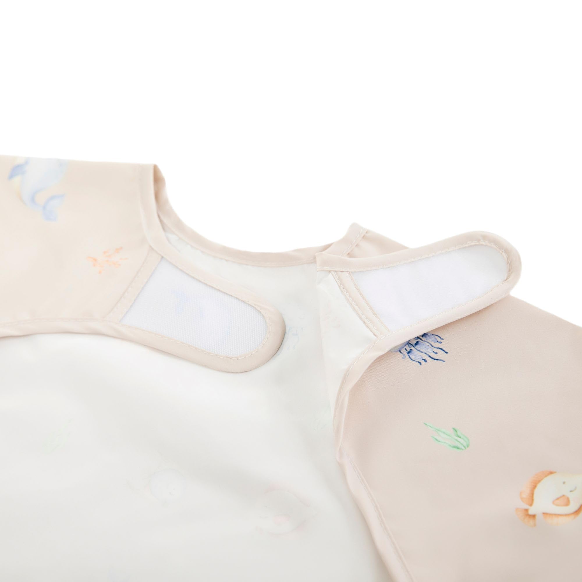 Ali+Oli Smock Bib Undersea soft neckline closeup highlights gentle touch for sensitive skin.