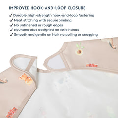 Ali+Oli Smock Bib waterproof coating closeup emphasizes wipe-clean functionality during meals
