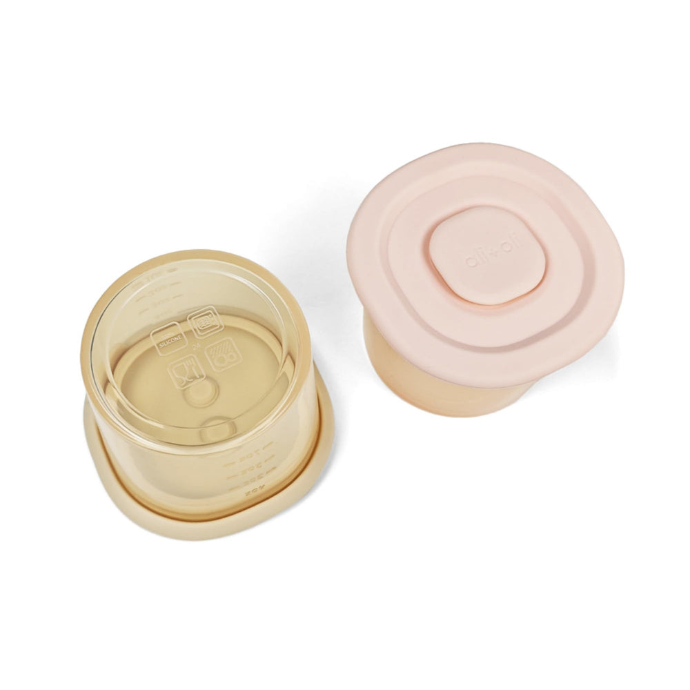 Ali+Oli 4oz containers fit daycare and travel routines.