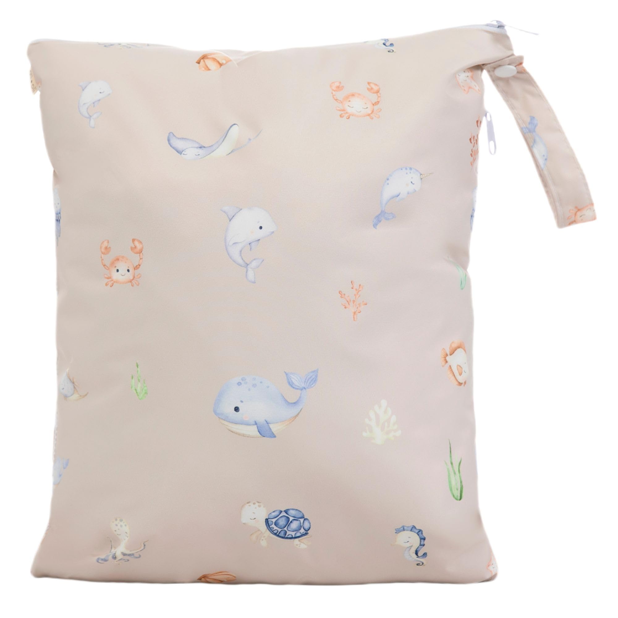 Ali+Oli wet-dry bag open with dual compartments for organized travel storage.