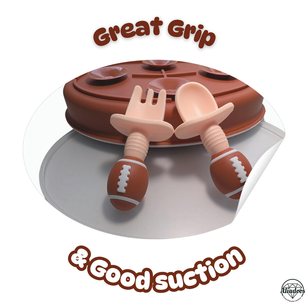 ALIADOOS maroon-football-plate brightens meals and supports recognition and engagement.