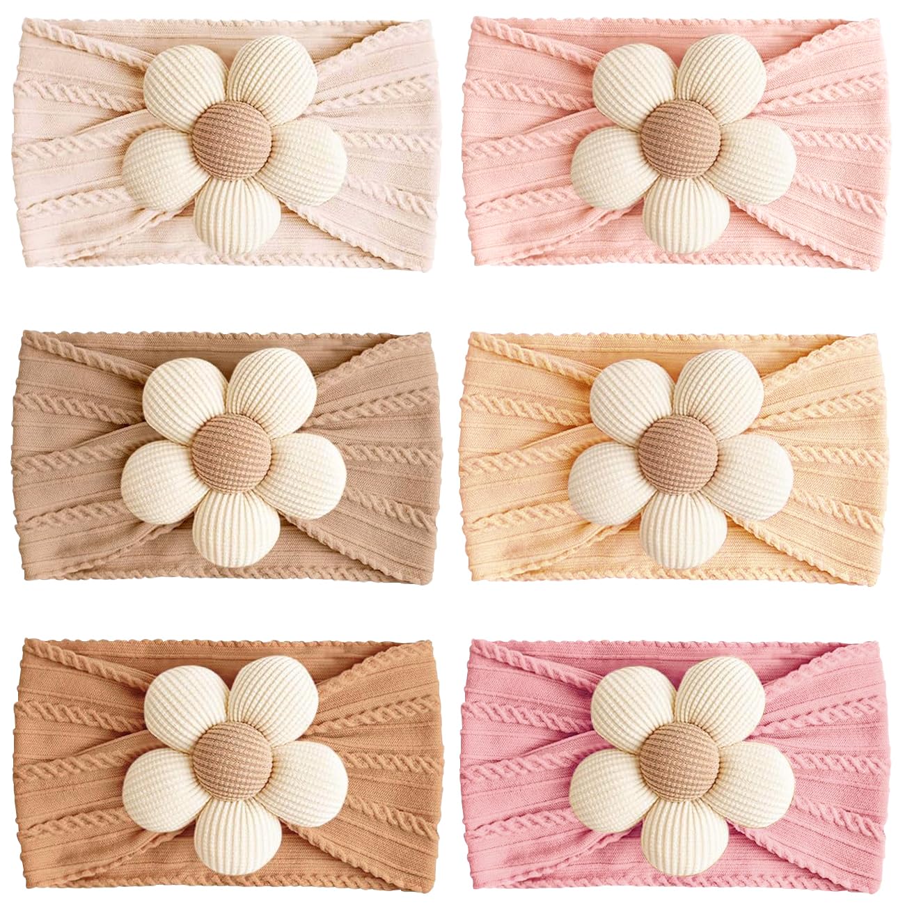 ALinmo 6pc baby flower headbands set in vibrant colors for versatile daily outfits.