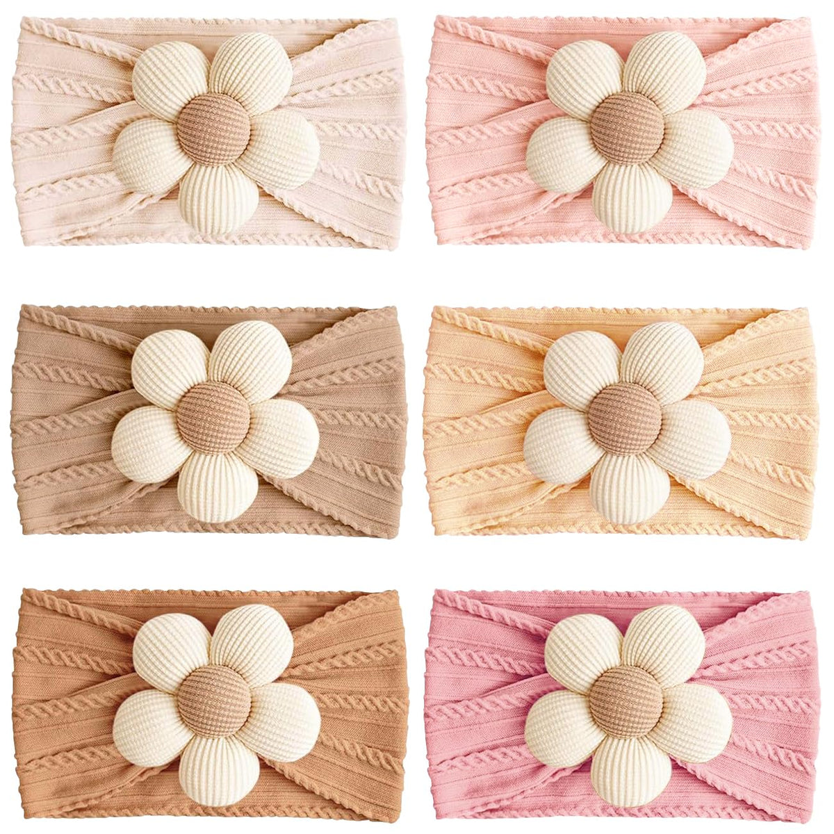 ALinmo 6pc baby flower headbands set in vibrant colors for versatile daily outfits.