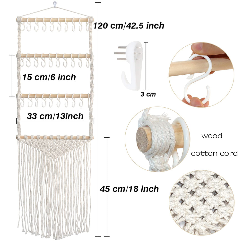 ALinmo macrame wall hanging organizer in girls room showcases 30 hooks