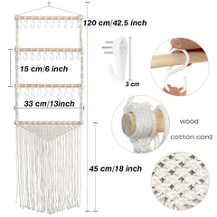 ALinmo macrame wall hanging organizer in girls room showcases 30 hooks