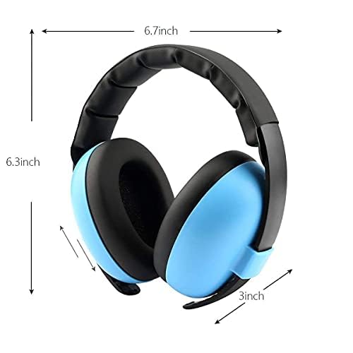 Alitamei lightweight baby ear protection blue worn over ears for travel and sleep.
