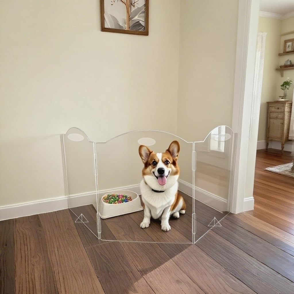 All Cheerful Clear Dog Gate crystal-clear panels offer unobstructed visibility for monitoring pets.