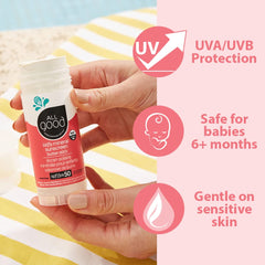 All Good Baby Sunscreen Butter Stick for ears helps prevent sun exposure during play.